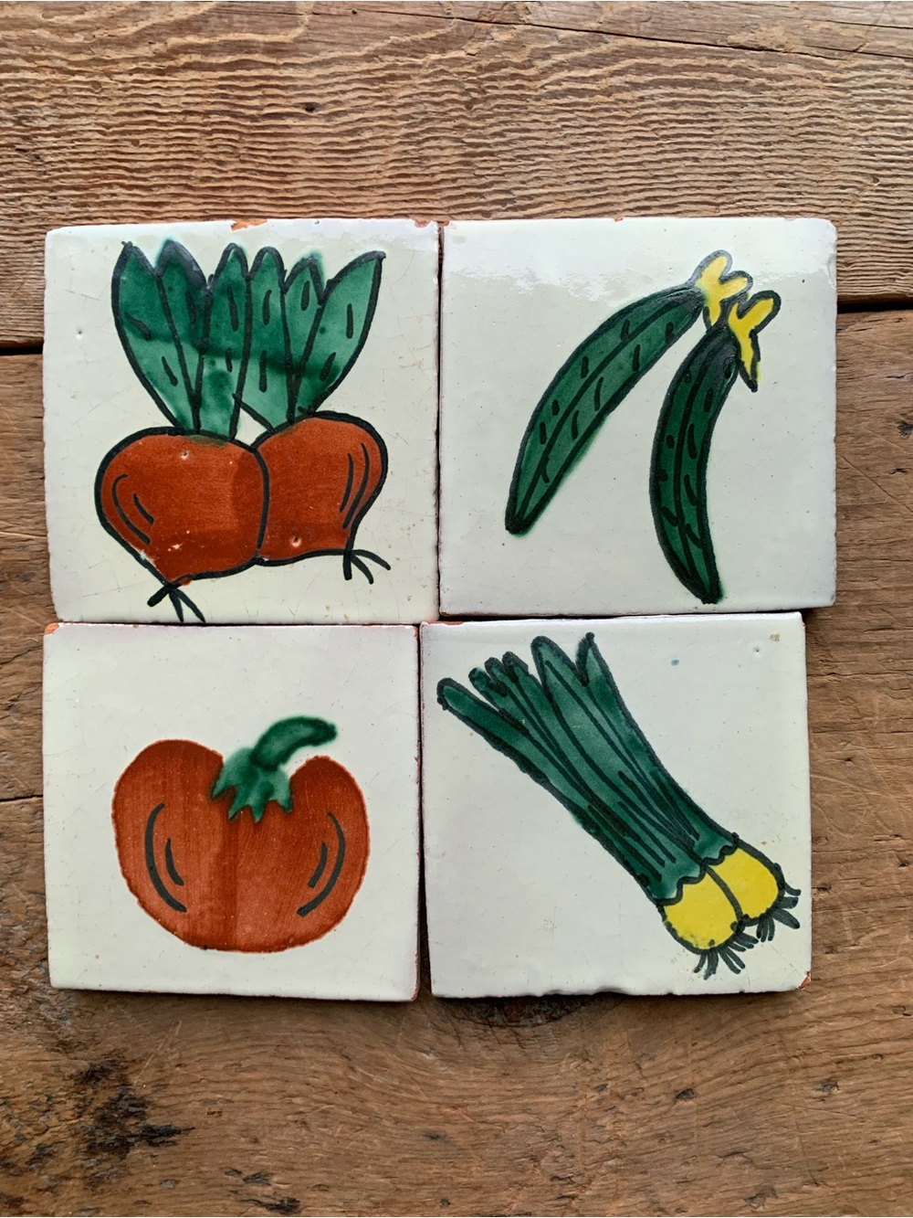 Vintage Hand-Painted Vegetable Ceramic Tile Set